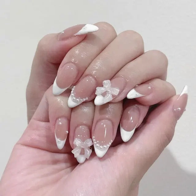 Luxora™ Press-On – Pearl Bow