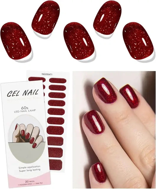 Luxora™ UV Gel Nail Strips – Ruby Glitter Red