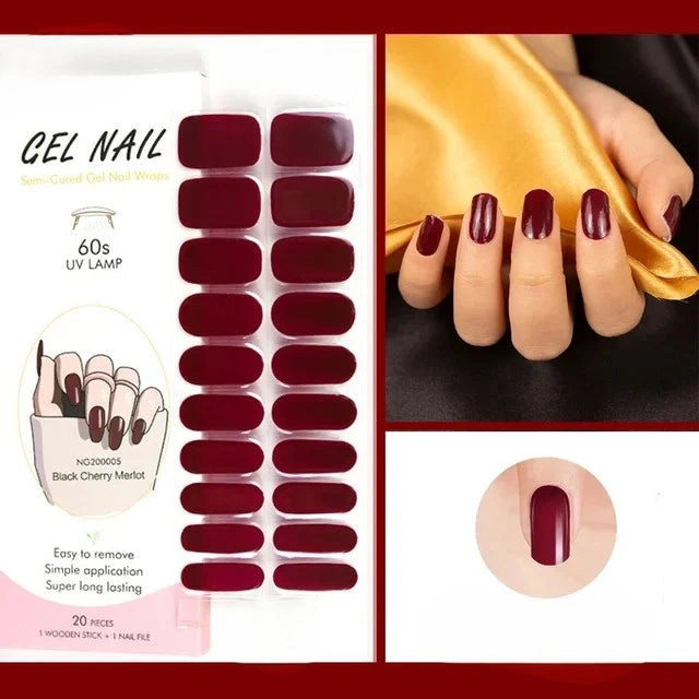 Luxora™ UV Gel Nail Strips – Dark Cherry Wine